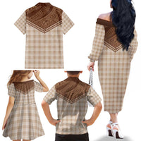 Aloha Hawaii Cowboys Paniolo Family Matching Off The Shoulder Long Sleeve Dress and Hawaiian Shirt Beige Palaka LT7 - Polynesian Pride