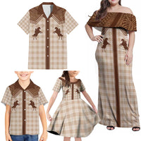 Aloha Hawaii Cowboys Paniolo Family Matching Off Shoulder Maxi Dress and Hawaiian Shirt Beige Palaka LT7 - Polynesian Pride