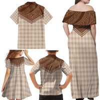 Aloha Hawaii Cowboys Paniolo Family Matching Off Shoulder Maxi Dress and Hawaiian Shirt Beige Palaka LT7 - Polynesian Pride