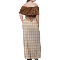 Aloha Hawaii Cowboys Paniolo Family Matching Off Shoulder Maxi Dress and Hawaiian Shirt Beige Palaka LT7 - Polynesian Pride