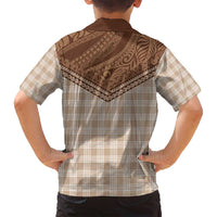 Aloha Hawaii Cowboys Paniolo Family Matching Off Shoulder Short Dress and Hawaiian Shirt Beige Palaka LT7 - Polynesian Pride