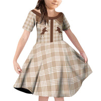 Aloha Hawaii Cowboys Paniolo Family Matching Off Shoulder Short Dress and Hawaiian Shirt Beige Palaka LT7 Daughter's Dress Beige - Polynesian Pride