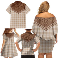 Aloha Hawaii Cowboys Paniolo Family Matching Off Shoulder Short Dress and Hawaiian Shirt Beige Palaka LT7 - Polynesian Pride