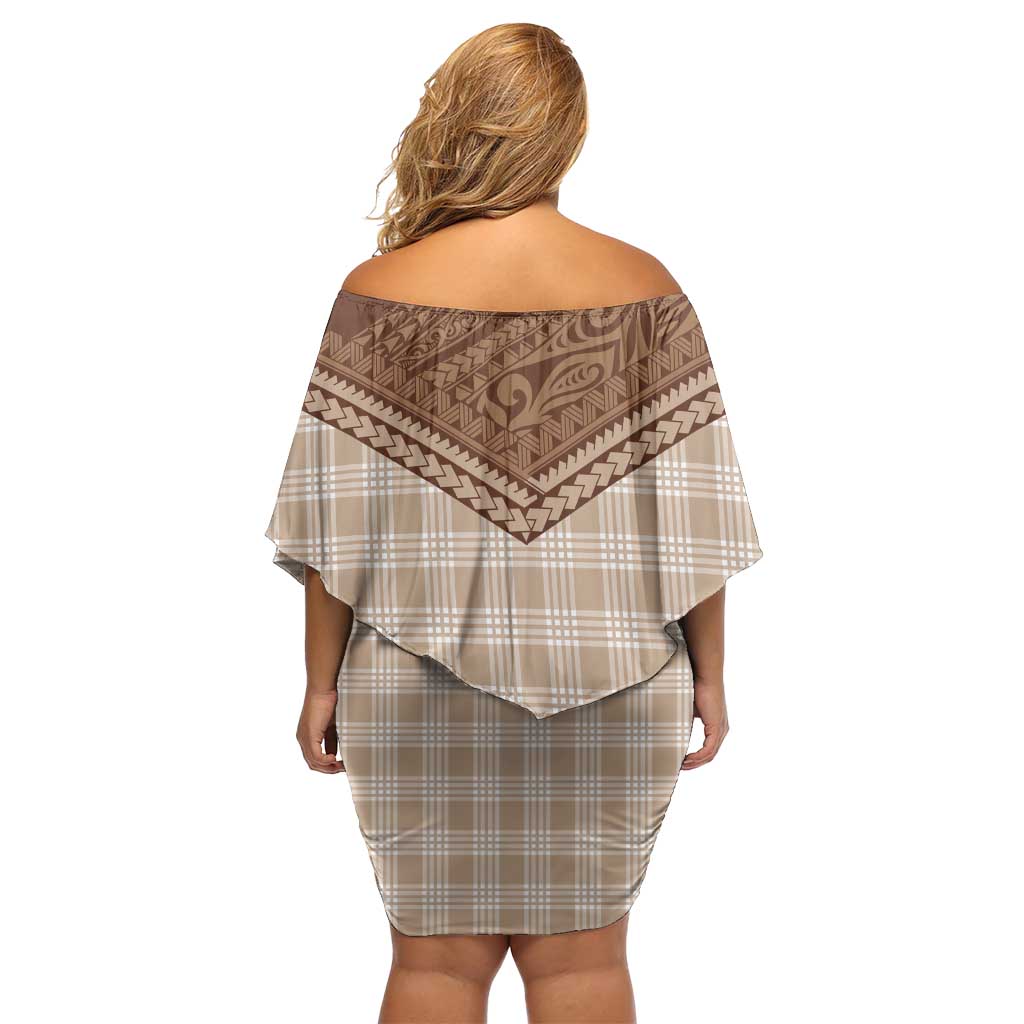 Aloha Hawaii Cowboys Paniolo Family Matching Off Shoulder Short Dress and Hawaiian Shirt Beige Palaka LT7 - Polynesian Pride