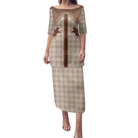 Aloha Hawaii Cowboys Paniolo Family Matching Puletasi and Hawaiian Shirt Beige Palaka LT7 Mom's Dress Beige - Polynesian Pride