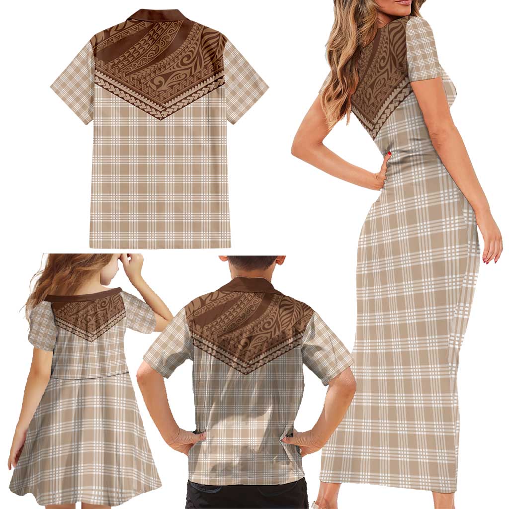 Aloha Hawaii Cowboys Paniolo Family Matching Short Sleeve Bodycon Dress and Hawaiian Shirt Beige Palaka LT7 - Polynesian Pride