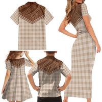 Aloha Hawaii Cowboys Paniolo Family Matching Short Sleeve Bodycon Dress and Hawaiian Shirt Beige Palaka LT7 - Polynesian Pride