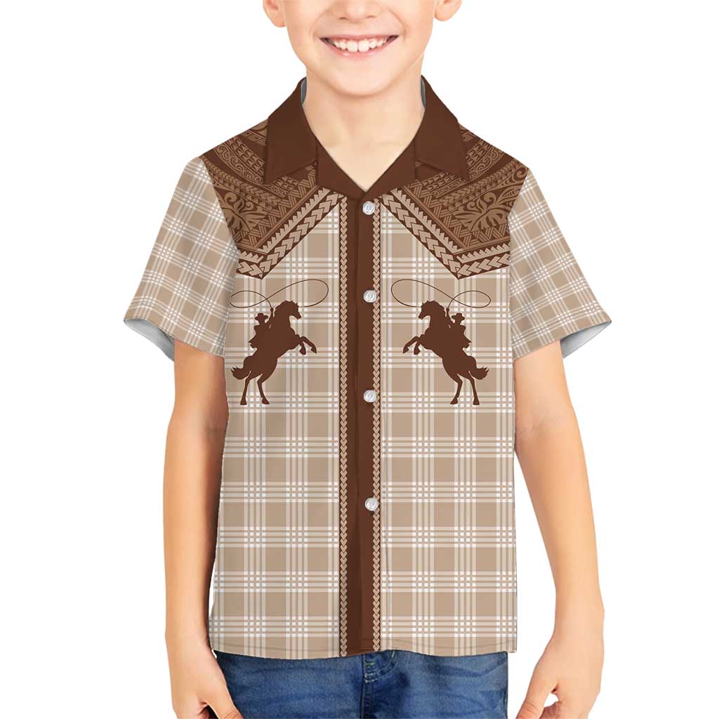 Aloha Hawaii Cowboys Paniolo Family Matching Summer Maxi Dress and Hawaiian Shirt Beige Palaka LT7 Son's Shirt Beige - Polynesian Pride