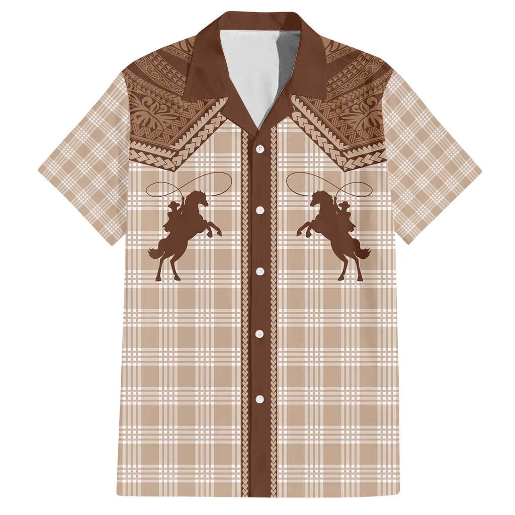 Aloha Hawaii Cowboys Paniolo Family Matching Tank Maxi Dress and Hawaiian Shirt Beige Palaka LT7 Dad's Shirt - Short Sleeve Beige - Polynesian Pride