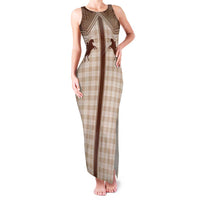 Aloha Hawaii Cowboys Paniolo Family Matching Tank Maxi Dress and Hawaiian Shirt Beige Palaka LT7 Mom's Dress Beige - Polynesian Pride