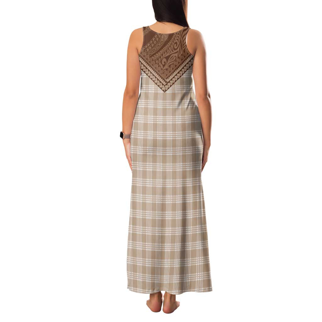 Aloha Hawaii Cowboys Paniolo Family Matching Tank Maxi Dress and Hawaiian Shirt Beige Palaka LT7 - Polynesian Pride