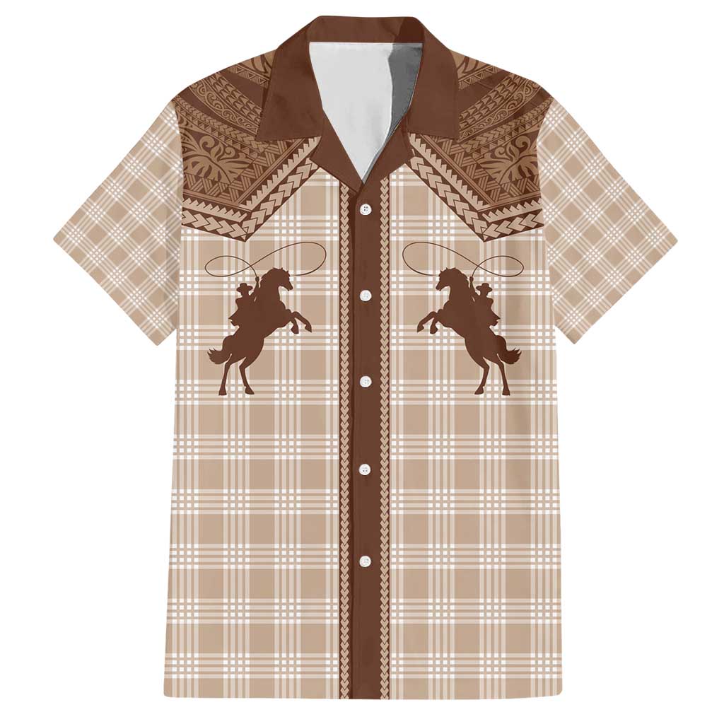 Aloha Hawaii Cowboys Paniolo Hawaiian Shirt Beige Palaka - Polynesian Pride