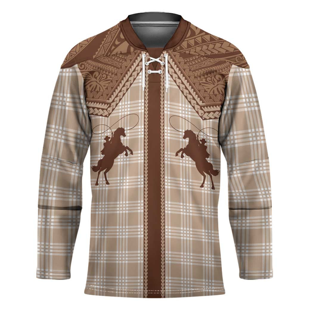 Aloha Hawaii Cowboys Paniolo Hockey Jersey Beige Palaka - Polynesian Pride