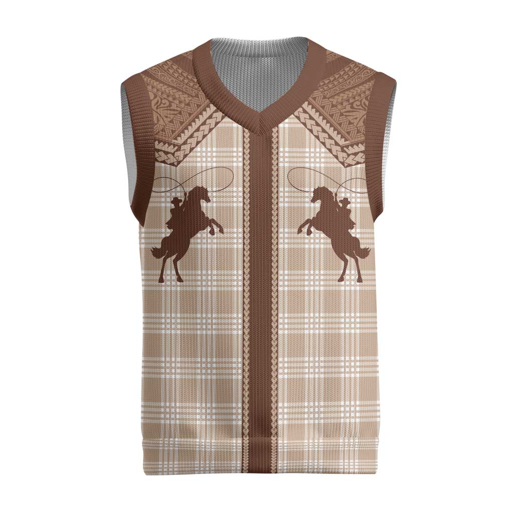 Aloha Hawaii Cowboys Paniolo Christmas Knitted V-Neck Vest Beige Palaka - Polynesian Pride