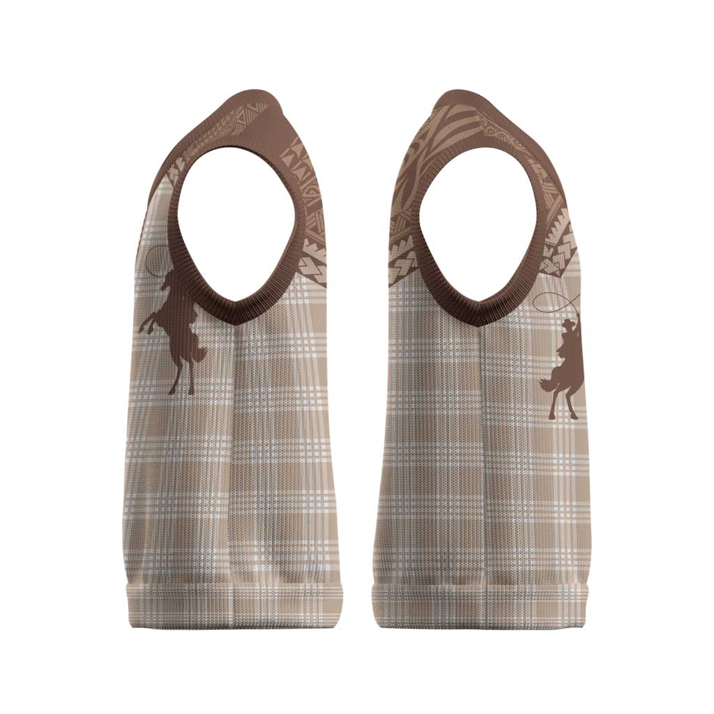 Aloha Hawaii Cowboys Paniolo Christmas Knitted V-Neck Vest Beige Palaka - Polynesian Pride