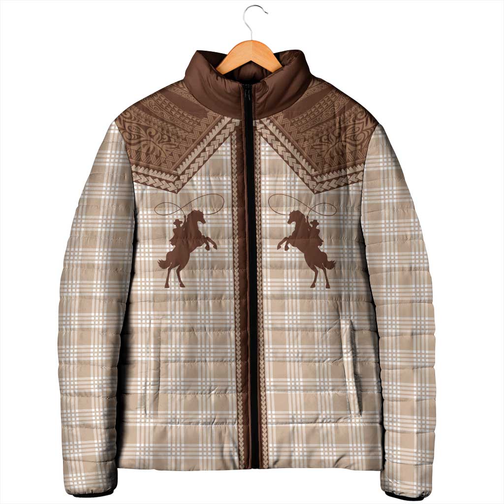 Aloha Hawaii Cowboys Paniolo Padded Jacket Beige Palaka - Polynesian Pride