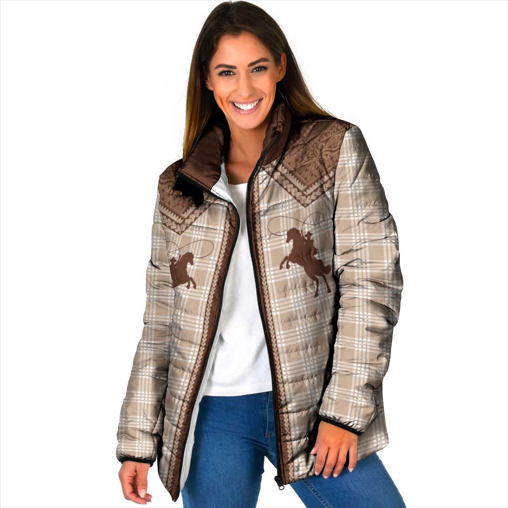 Aloha Hawaii Cowboys Paniolo Padded Jacket Beige Palaka - Polynesian Pride