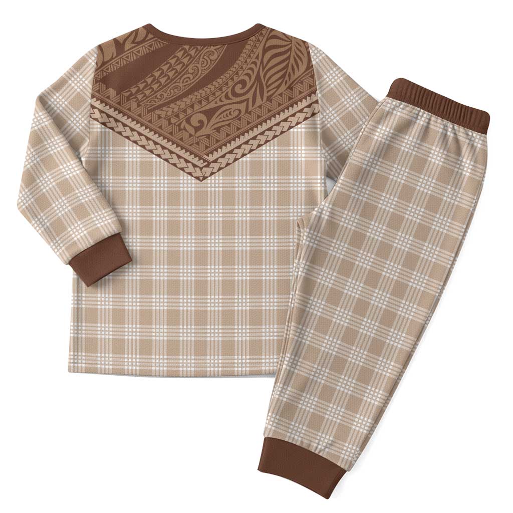 Aloha Hawaii Cowboys Paniolo Christmas Pajama Set Beige Palaka - Polynesian Pride