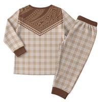 Aloha Hawaii Cowboys Paniolo Christmas Pajama Set Beige Palaka - Polynesian Pride