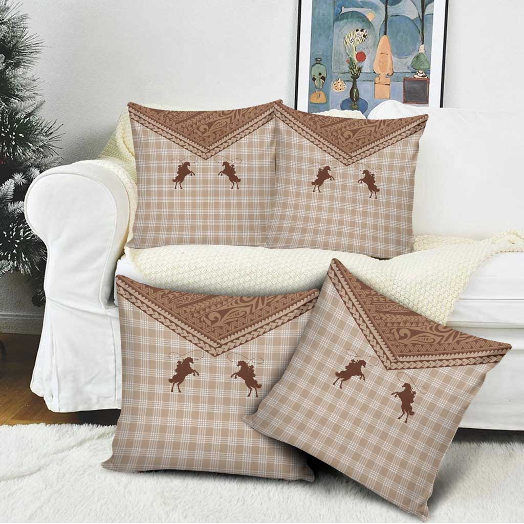 Aloha Hawaii Cowboys Paniolo Pillow Cover Beige Palaka - Polynesian Pride
