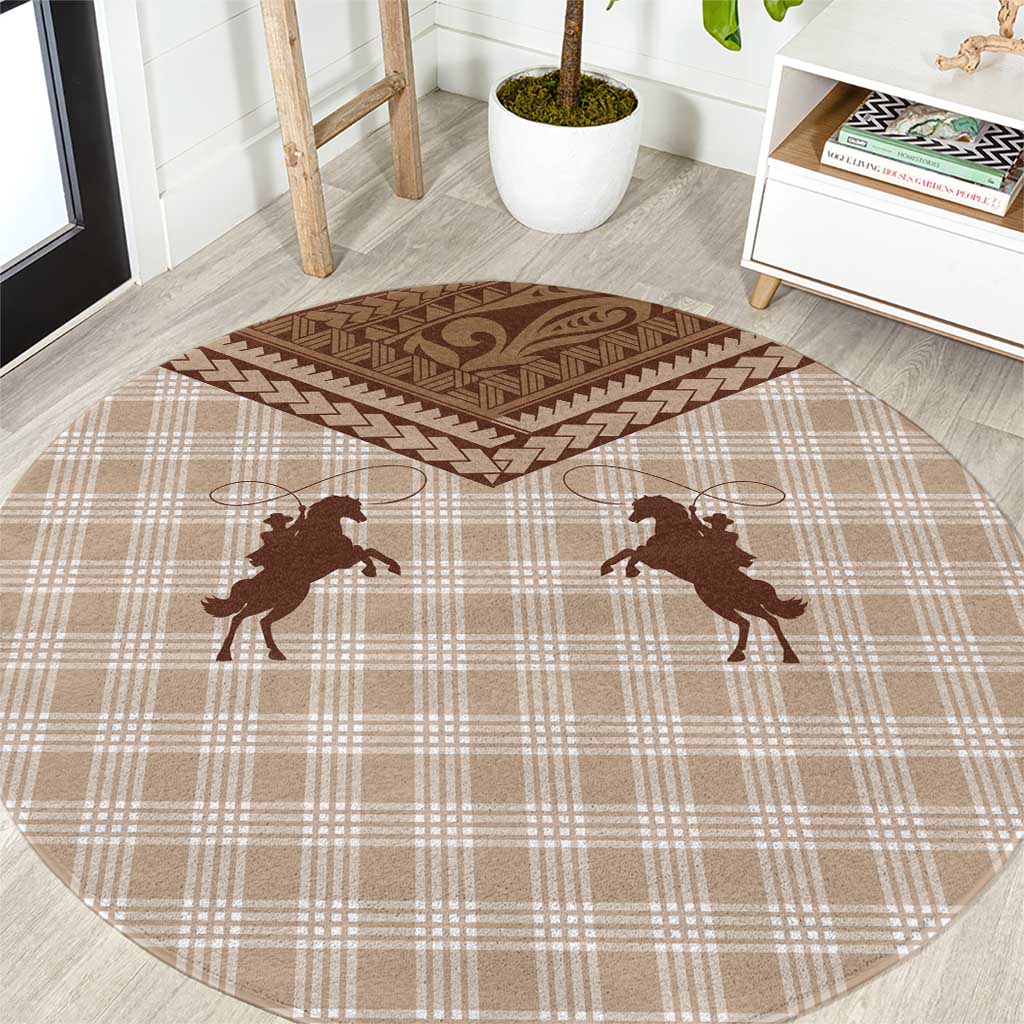 Aloha Hawaii Cowboys Paniolo Round Carpet Beige Palaka - Polynesian Pride