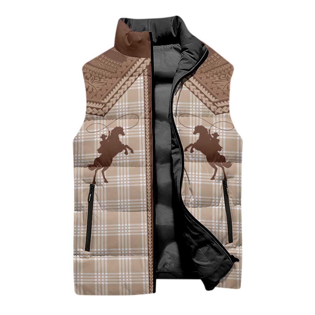 Aloha Hawaii Cowboys Paniolo Sleeveless Puffer Jacket Beige Palaka - Polynesian Pride