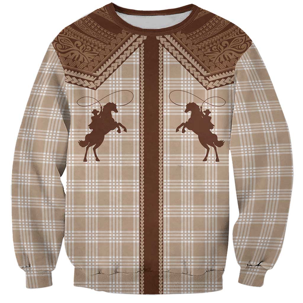 Aloha Hawaii Cowboys Paniolo Sweatshirt Beige Palaka - Polynesian Pride