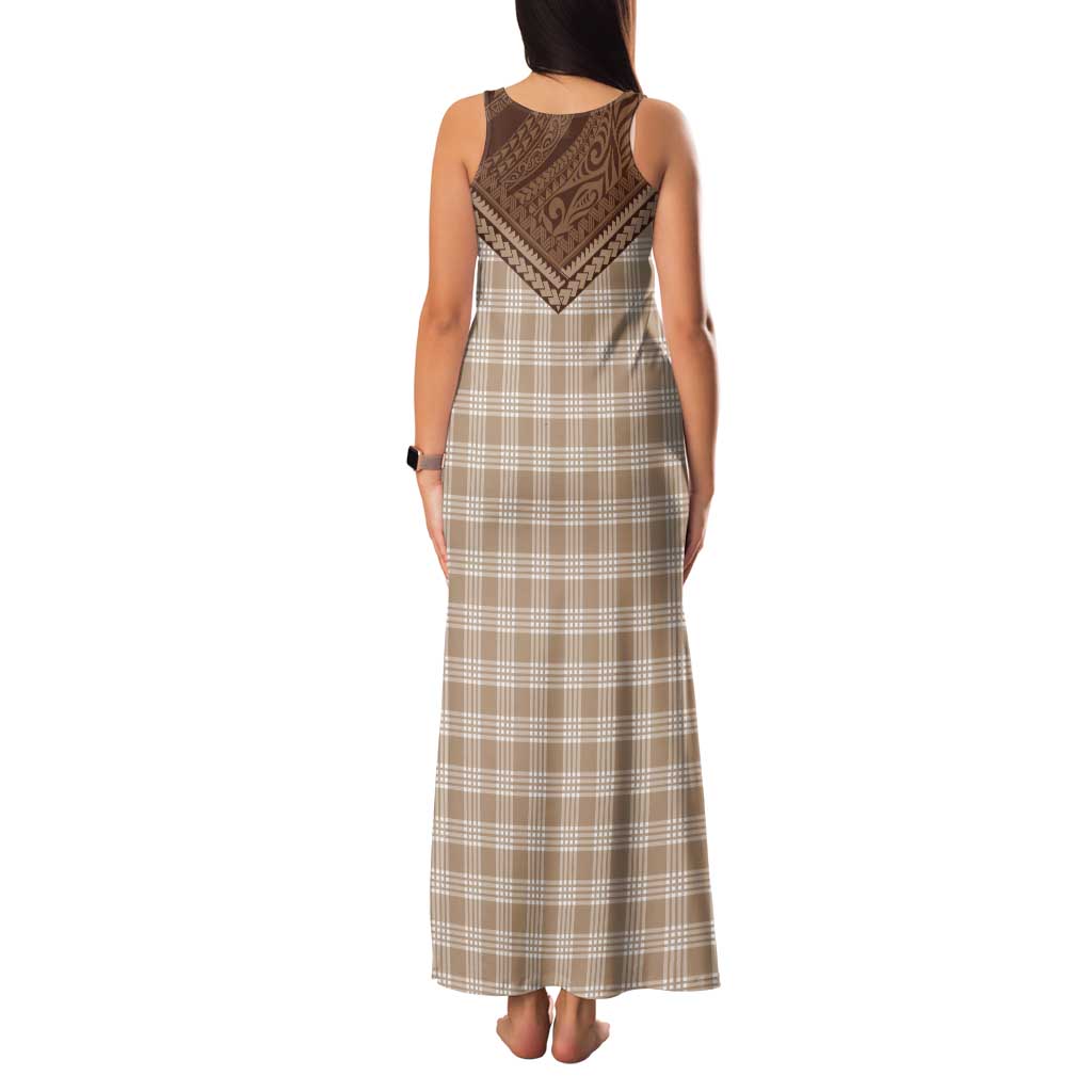 Aloha Hawaii Cowboys Paniolo Tank Maxi Dress Beige Palaka LT7 - Polynesian Pride