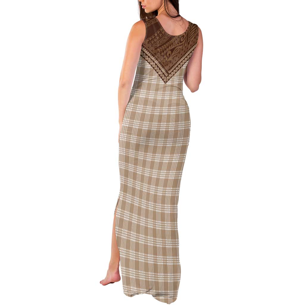 Aloha Hawaii Cowboys Paniolo Tank Maxi Dress Beige Palaka LT7 - Polynesian Pride