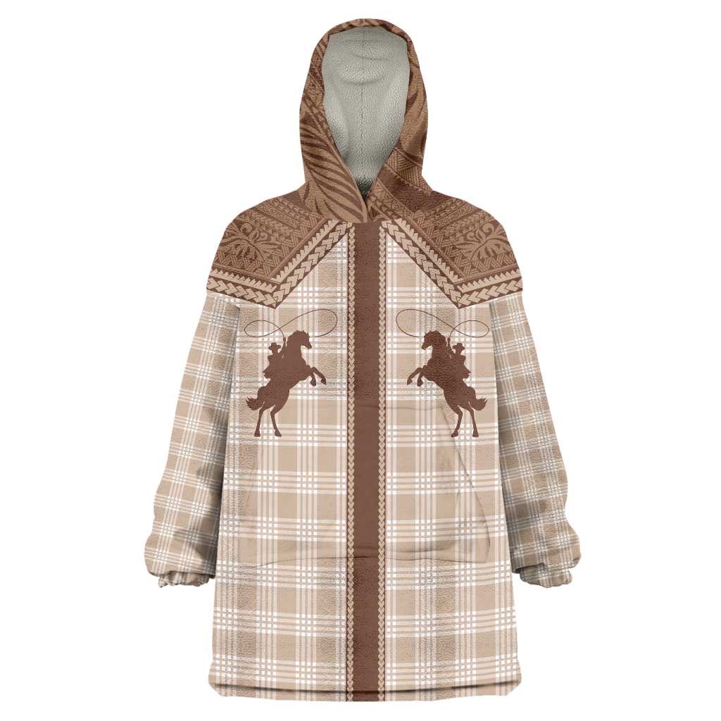 Aloha Hawaii Cowboys Paniolo Wearable Blanket Hoodie Beige Palaka - Polynesian Pride
