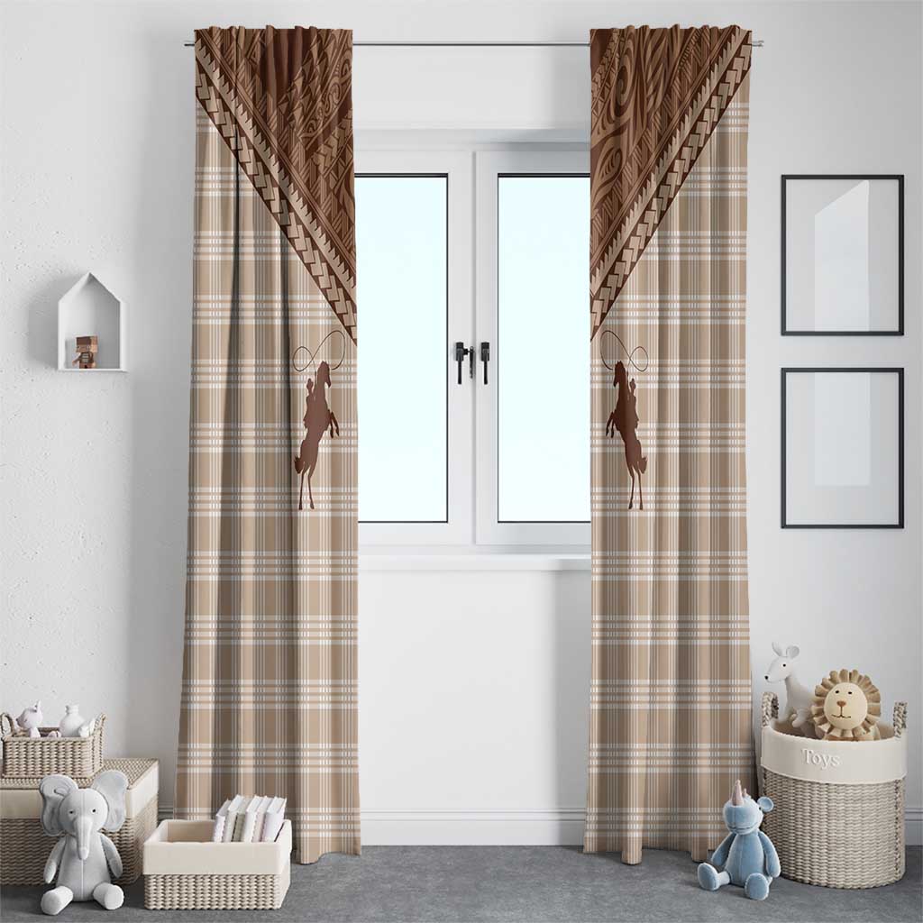 Aloha Hawaii Cowboys Paniolo Window Curtain Beige Palaka - Polynesian Pride