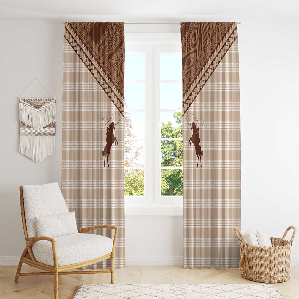 Aloha Hawaii Cowboys Paniolo Window Curtain Beige Palaka - Polynesian Pride