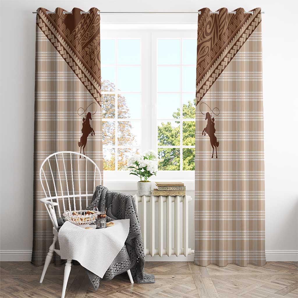 Aloha Hawaii Cowboys Paniolo Window Curtain Beige Palaka - Polynesian Pride
