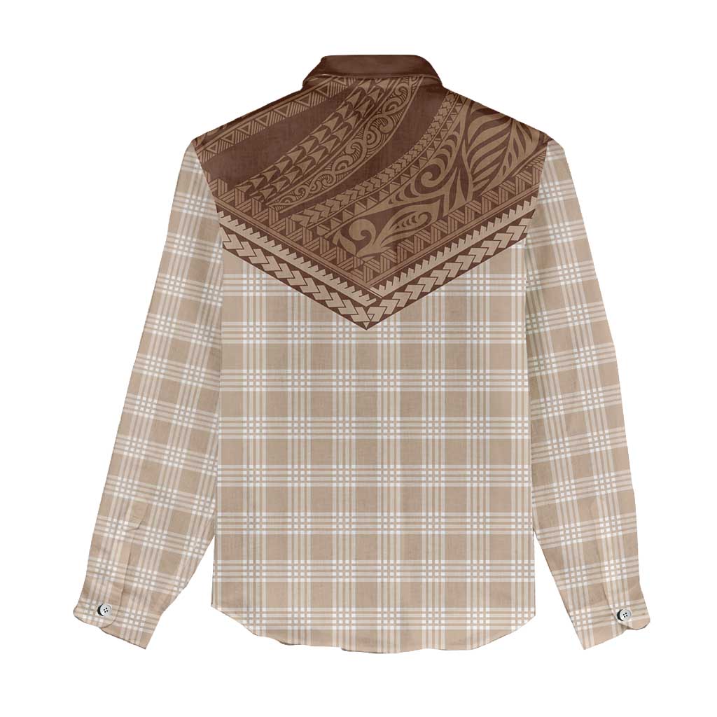 Aloha Hawaii Cowboys Paniolo Women Casual Shirt Beige Palaka - Polynesian Pride