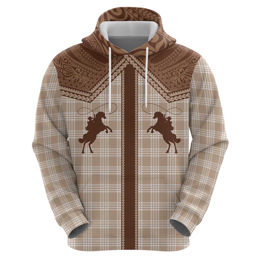 Aloha Hawaii Cowboys Paniolo Zip Hoodie Beige Palaka - Polynesian Pride