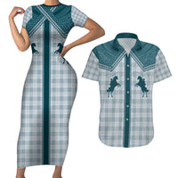 Aloha Hawaii Cowboys Paniolo Couples Matching Short Sleeve Bodycon Dress and Hawaiian Shirt Teal Palaka LT7 Teal - Polynesian Pride