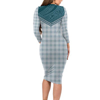 Aloha Hawaii Cowboys Paniolo Family Matching Long Sleeve Bodycon Dress and Hawaiian Shirt Teal Palaka LT7 - Polynesian Pride