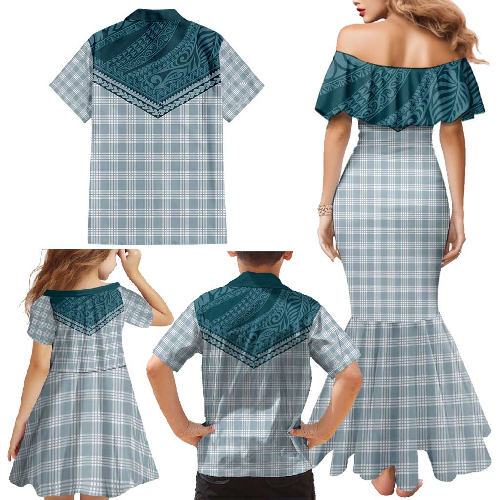 Aloha Hawaii Cowboys Paniolo Family Matching Mermaid Dress and Hawaiian Shirt Teal Palaka LT7 - Polynesian Pride