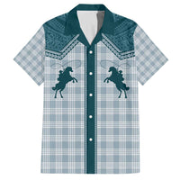 Aloha Hawaii Cowboys Paniolo Family Matching Off The Shoulder Long Sleeve Dress and Hawaiian Shirt Teal Palaka LT7 Dad's Shirt - Short Sleeve Teal - Polynesian Pride