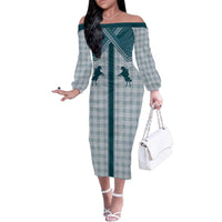 Aloha Hawaii Cowboys Paniolo Family Matching Off The Shoulder Long Sleeve Dress and Hawaiian Shirt Teal Palaka LT7 Mom's Dress Teal - Polynesian Pride