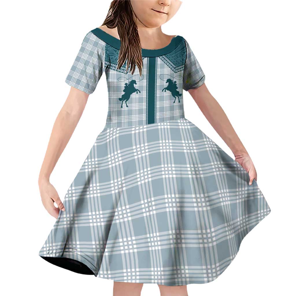 Aloha Hawaii Cowboys Paniolo Family Matching Off Shoulder Short Dress and Hawaiian Shirt Teal Palaka LT7 Daughter's Dress Teal - Polynesian Pride