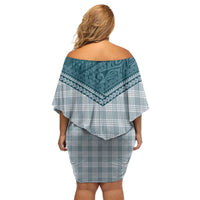 Aloha Hawaii Cowboys Paniolo Family Matching Off Shoulder Short Dress and Hawaiian Shirt Teal Palaka LT7 - Polynesian Pride