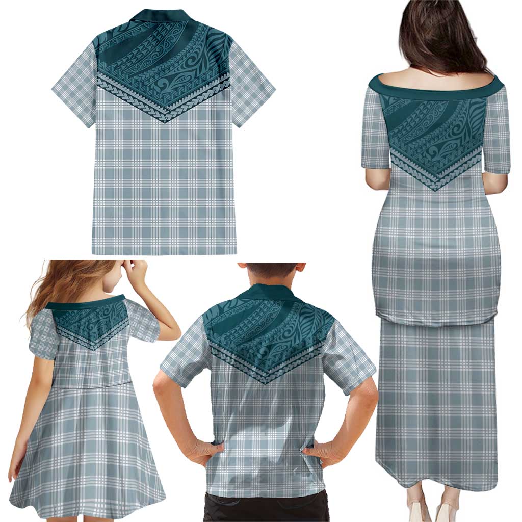 Aloha Hawaii Cowboys Paniolo Family Matching Puletasi and Hawaiian Shirt Teal Palaka LT7 - Polynesian Pride