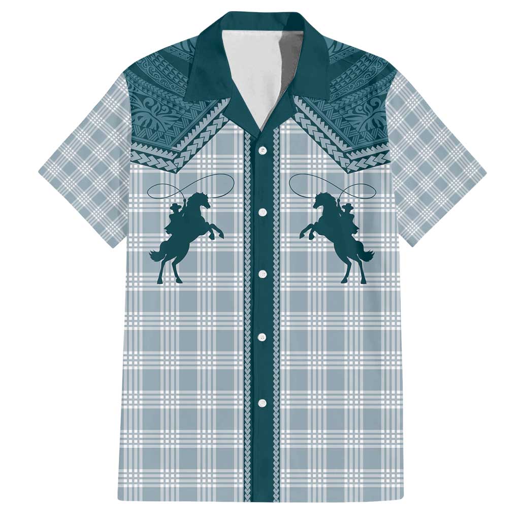 Aloha Hawaii Cowboys Paniolo Family Matching Summer Maxi Dress and Hawaiian Shirt Teal Palaka LT7 Dad's Shirt - Short Sleeve Teal - Polynesian Pride