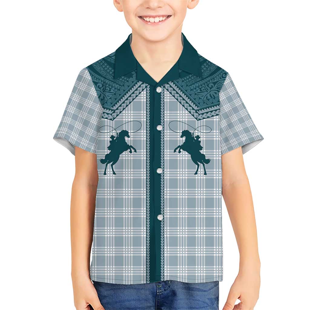 Aloha Hawaii Cowboys Paniolo Kid Hawaiian Shirt Teal Palaka - Polynesian Pride
