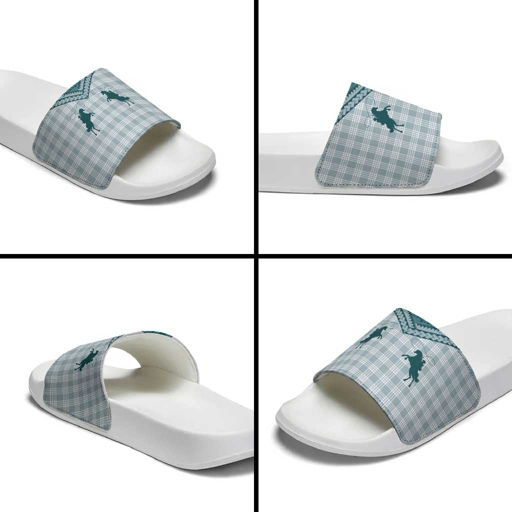 Aloha Hawaii Cowboys Paniolo Slide Sandals Teal Palaka - Polynesian Pride