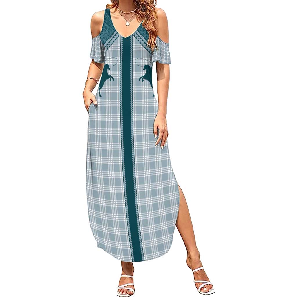 Aloha Hawaii Cowboys Paniolo Summer Maxi Dress Teal Palaka LT7 Women Teal - Polynesian Pride