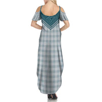 Aloha Hawaii Cowboys Paniolo Summer Maxi Dress Teal Palaka LT7 - Polynesian Pride
