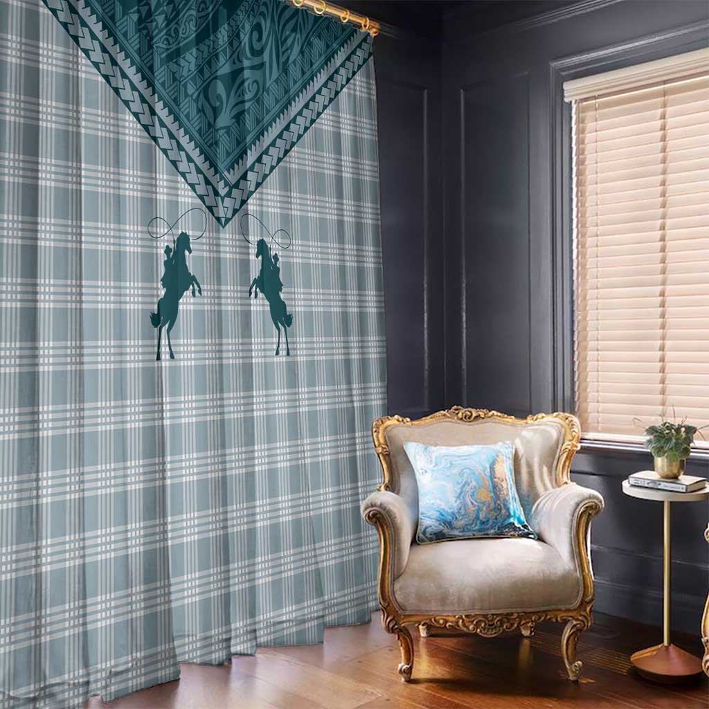 Aloha Hawaii Cowboys Paniolo Window Curtain Teal Palaka - Polynesian Pride