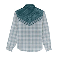 Aloha Hawaii Cowboys Paniolo Women Casual Shirt Teal Palaka - Polynesian Pride